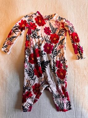 0-3 Month Posh Peanut Pink and Red Floral Long-Sleeve Bamboo One-Piece